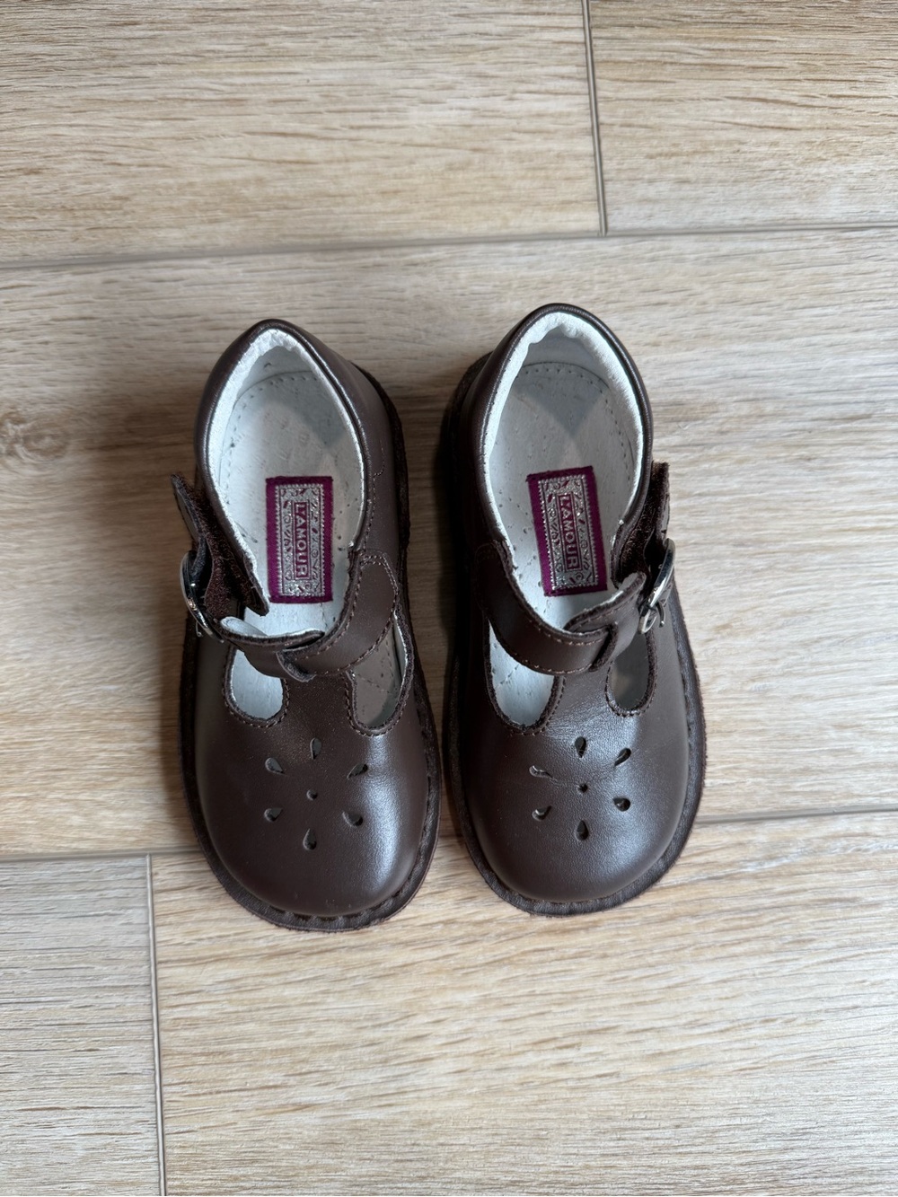 L'Amour Brown T-Strap Mary Jane Kids Shoes